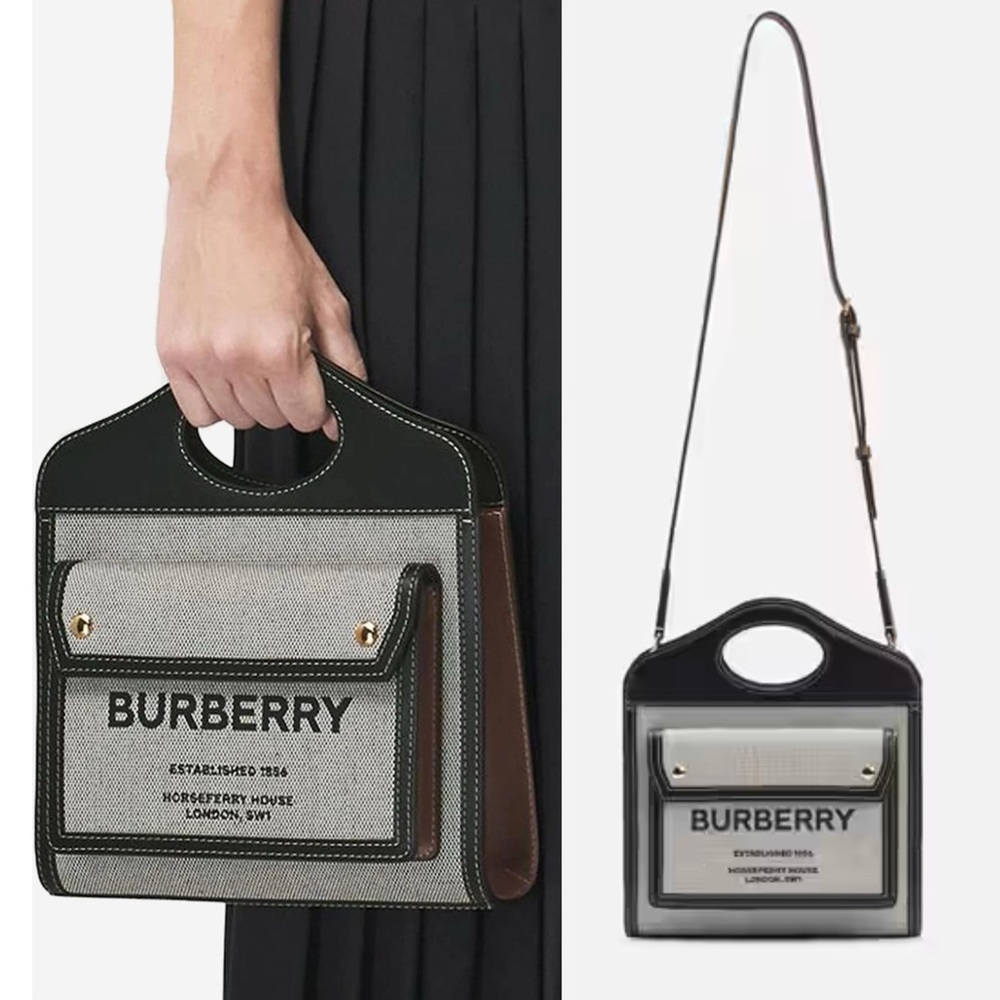 Authentic Brand New Burberry canvas/black mini pocket handbag